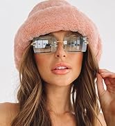 ADE WU Rimless Rectangle Sunglasses for Women Men,Trendy Fashion Sheer Pink,Blue Lens Frameless G...