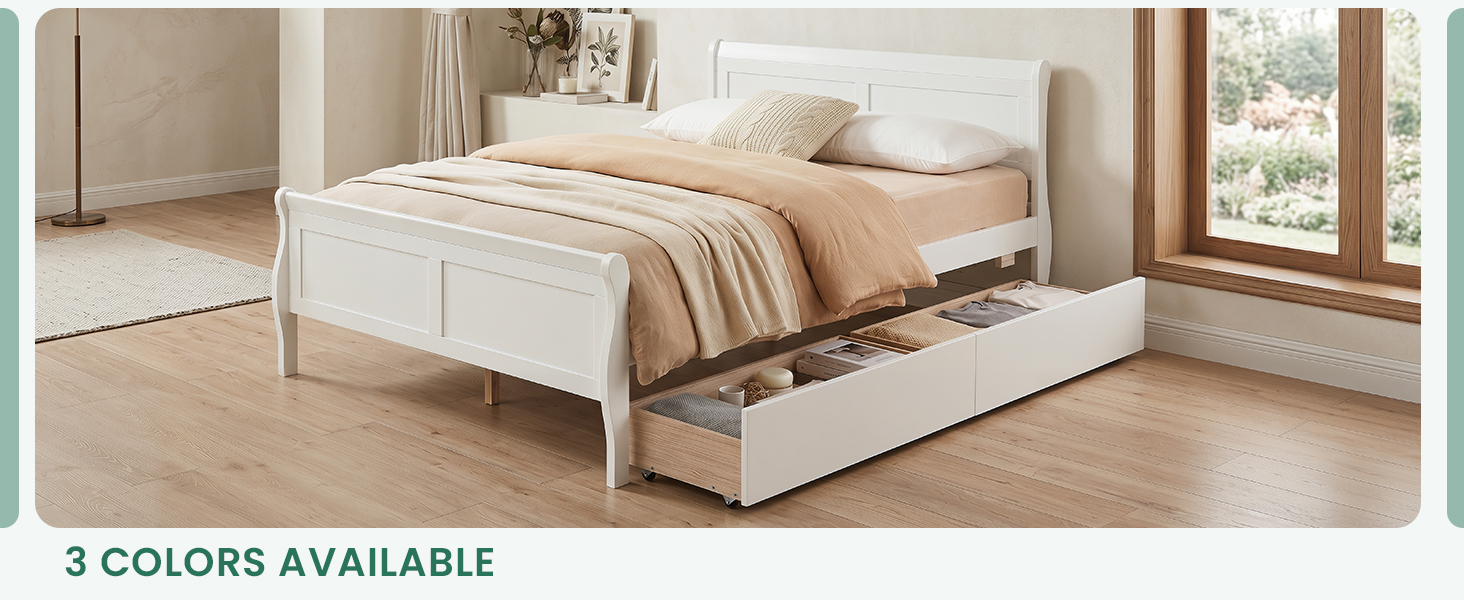 Wooden Full Bed Frame with Drawers