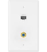 Tecmojo Ethernet Coax Wall Plate (UL Listed), 2 Port Cat6 Keystone Coupler and 3GHz Gold Plated C...