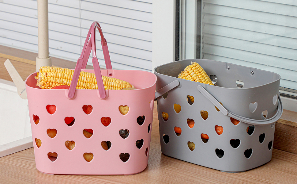 pink and grey caddy basket