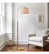 G-SAFAVA 62.5" Wood Floor Lamp for Living Room Gold with Foot Switch Arc Standing Tall Lamps for ...