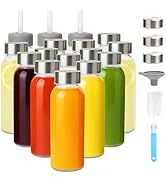 Zukro Glass Water Bottles with Lids & Straw 10.5 oz, 16 Pack Reusable Clear Small Juice Bottles W...