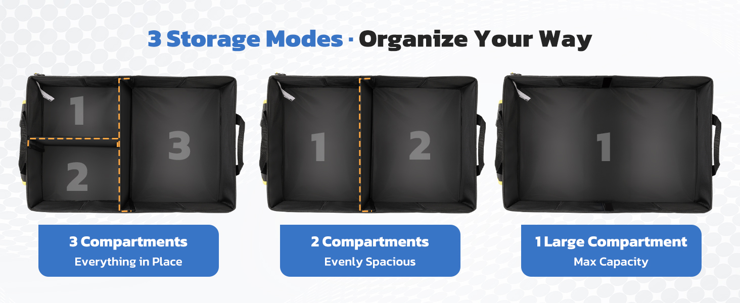 two movable dividers to create three different storage compartments