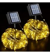 QITONG Warm White Solar Rope Lights, 2 Pack Each 33ft 100 LED String Light Outdoor, 8 Modes Fairy...