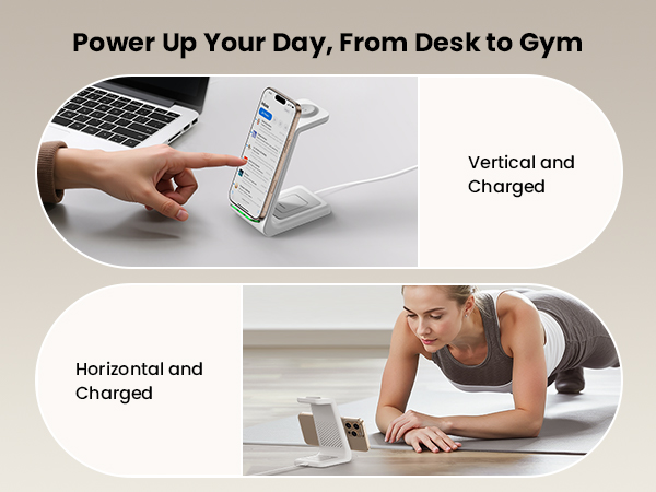 GEEKERA 3 in 1 Wireless Charging Station for Apple Fast Wireless Charger Stand Dock for iPhone