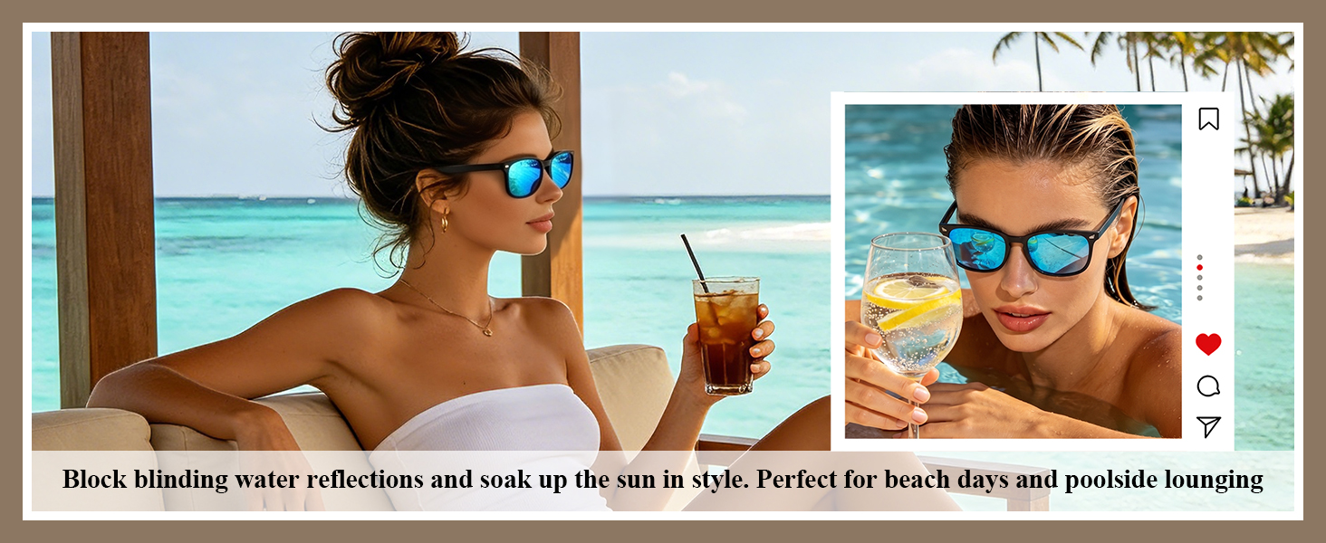 Block blinding water reflections and soak up the sun in style. Perfect for beach days and poolside