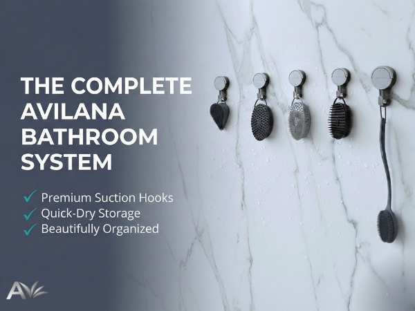 Avilana complete bathroom system premium suction hooks quick dry storage 5 scrubber styles