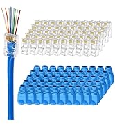 Brileine UTP RJ45 Connectors, Cat6 RJ45 Pass Through Plugs 50-Pack, Cat6 RJ45 Plugs with 50-Pack ...