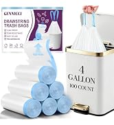 100 Count Small Drawstring Trash Bags, 4 Gallon (15L) Pre-separated Garbage Bags, Extra Thick Lea...