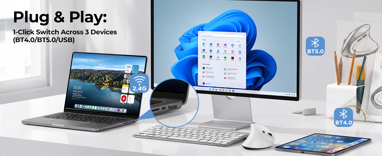 bluetooth mouse for macbook pro air ipad wireless 2.4G multi device switcher mac windows pc