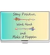 Swooflia Business Card Holder Case for Women Men Metal Work Hard Green Yellow Slim Pocket Busines...