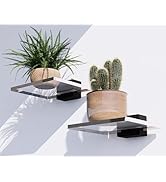 QsQueen Acrylic Floating Shelves with Solid Wood Base, Wall Mounted Shelf for Plants, Perfume, Na...
