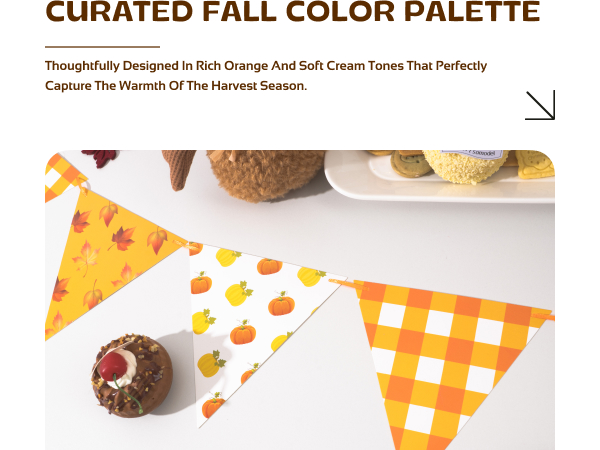 Thanksgiving banner decorations Autumn Triangle Flag Fall party with Plaid, Pumpkin & Maple Leaf