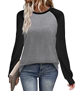 WIHOLL Long Sleeve Shirts for Women Color Block Y2k Crew Neck Blouses Dressy Casual Fall Fashion ...