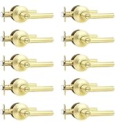 Brotima 10 Pack Privacy Gold Door Handles, Keyless Interior Door Lever for Bedroom Bathroom, Heav...