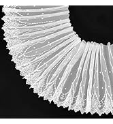FINGERINSPIRE 5 Yards White Floral Lace Trim 7-7/8inch Wide Fibre Embroidered Tulle Lace Trim Whi...