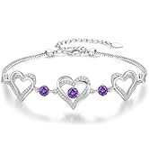 CDE Forever Love Heart Charm Link Bracelet for Women, 925 Sterling Silver Birthstone Bracelet Ann...