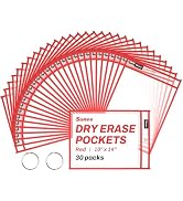 SUNEE 30 Packs Oversized Reusable Dry Erase Pocket Sleeves with 2 Rings, Red 10x14 Ticket Holders...