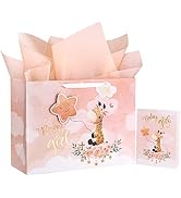 WRAPAHOLIC 16" Extra Large Baby Girl Gift Bag with Card and Tissue Paper - For Baby Shower, New Baby