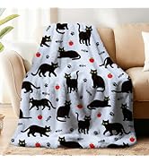 WADORN Black Cats Throw Blanket, 500GSM,Cozy Soft Cats Apples Fish Bone Throw Blanket Fuzzy Flann...