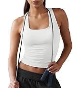 Fisoew Womens Square Neck Sleeveless Tank Top Built-in Bra Racerback Tank Fitted Y2K Basic Workou...