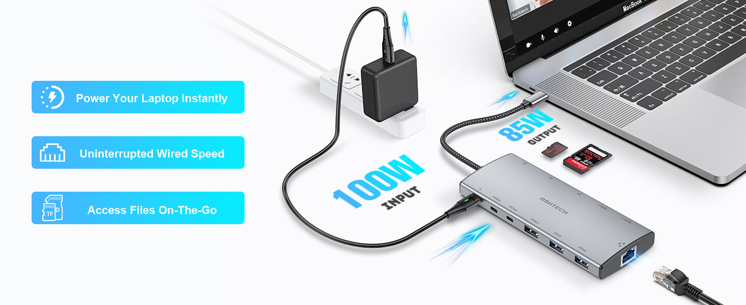 USB C Hub Docking Station 100W PD, Ethernet, SD/TF