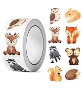 500 Pcs Animal Sticker Roll for Kids Classroom - Forest & Fall Themed Reward Stickers, Round Anim...