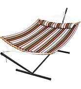 SUPERJARE Hammock with Stand, 2 Person Heavy Duty Hammock with Padded Cotton, Detachable Pillow &...