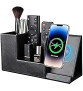 KINGFOM PU Leather Desk Organizer with Wireless Charging Station for iPhone, 10W Wireless Charger...