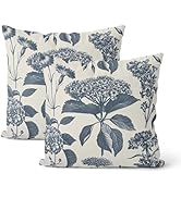 DAFENA Navy Blue Pillow Covers 18x18 Inch 2 Pcs Boho Vintage Floral Decor Throw Pillows Hydrangea...