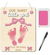 R HORSE Pink Bow Baby's First Birthday DIY Footprint Wooden Art Sign | 3D Design, Our Sweet Littl...