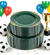 Joyido 102PCS Green Plastic Plates - Green and Gold Plates - Fancy Heavy Duty Disposable Plate - ...