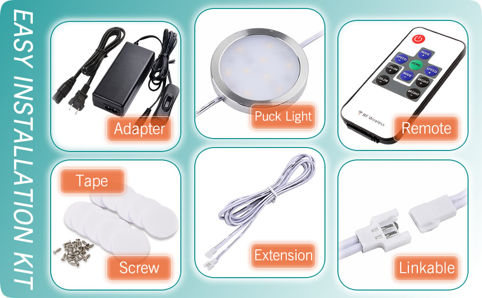 led under cabinet puck lights kit closet counter display case curio shelf accent remote dimmable