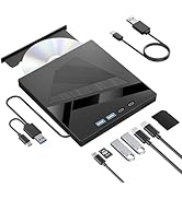 Taopjwr External DVD Drive, 7-in-1 External CD/DVD Drive for Laptop, USB DVD Burner with SD/TF Po...