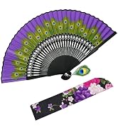 EOSAU Hand Fans for Women Foldable - Bamboo Silk Folding Fan Handheld, Traditional Dancing Weddin...
