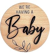 We're Having a Baby Pregnancy Announcement Sign 5.9 Inch Round Wooden Announcement Disc with Blac...