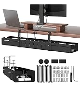 SUREUP9 Under Desk Cable Management Tray, Expandable 25.2"–38.6", No Drill Clamp Mount, Cord Mana...
