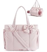 BAGAMSRT Crush Bow Tote Bag for Women, Large Work Tote with 40oz Tumbler, Puffer Travel Tote Bag ...