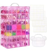 QUEFE 7-Tier Pink Stackable Storage Container, 70 Adjustable Compartments Craft Organizers and St...