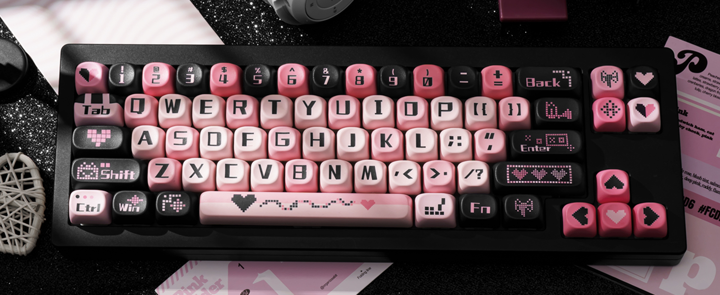 PBT Keycaps Dye-Sublimation Black and Pink MOA Profile Custom Cute Keycaps