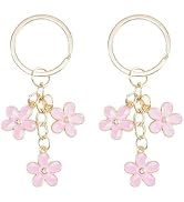 Rosojodg 2Pcs Pink Keychains for Women,Flowers Charms Enameled Key,Chain Car Key Ring Pendant for...
