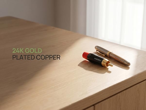 RCA Male Plug Adapter Audio Phono Gold Plated Solder 24K Gold-Plated Phono Jack Adapter