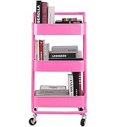 3-Tier Metal Mesh Rolling Cart Storage Organizer with Utility Handle and Wheels, Pink