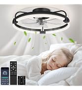 OUTON 20" Ceiling Fan with Light, Remote & App Control, Fandelier Low Profile Flush Mount Ceiling...
