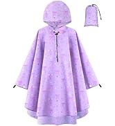 OlyPegic Kids Rain Poncho with Hooded Girls Poncho Reusable Waterproof Lightweight Ponchos Kids R...