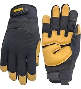 MSUPSAV All-Purpose Work Gloves,Performance Fit Mechanics Gloves,Grain Leather Padding Knuckles a...