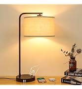 Table Lamp with USB C+A Ports, Fully Stepless Dimmable Modern Bedside Nightstand Lamp, Tall Readi...