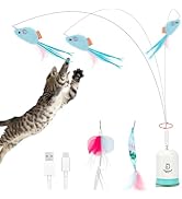 Migipaws Interactive Automatic Cat Teaser Wand Toy with Strong Suction Cup, 70cm Flexible Wire & ...