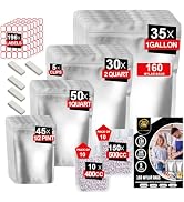 160 Mylar Bags with 160 Oxygen Absorbers-196 Labels & Stand-Up Reusable 4 Sizes Airtight Smell Pr...
