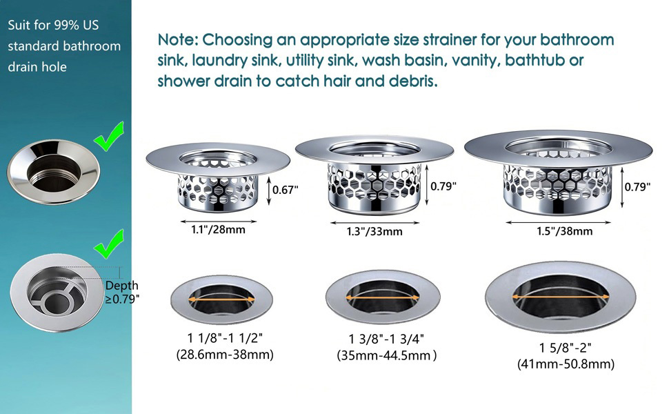 CNSZNAT Hair Catcher Strainers 3-Size Kit Fit 99% US Standard Bathroom Drain